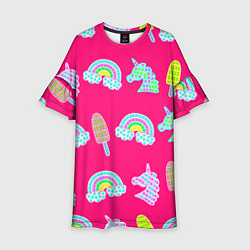 Платье клеш для девочки Pop it радуга и единорог, цвет: 3D-принт