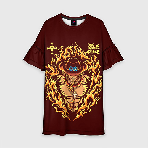 Детское платье One Piece Портгас Д Эйс в огне / 3D-принт – фото 1