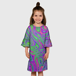 Платье клеш для девочки Неоновый абстрактный узор, цвет: 3D-принт — фото 2