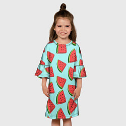 Платье клеш для девочки Дольки арбузов, цвет: 3D-принт — фото 2