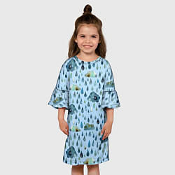 Платье клеш для девочки Дождливая осень Тучки и дождь, цвет: 3D-принт — фото 2