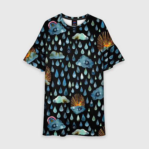 Детское платье Дождливая осень Солнце, облака / 3D-принт – фото 1