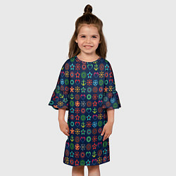 Платье клеш для девочки Морской разноцветный узор, цвет: 3D-принт — фото 2