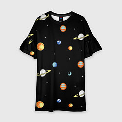 Платье клеш для девочки Планеты в космосе, цвет: 3D-принт