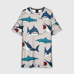 Платье клеш для девочки Кровожадные акулы паттерн, цвет: 3D-принт
