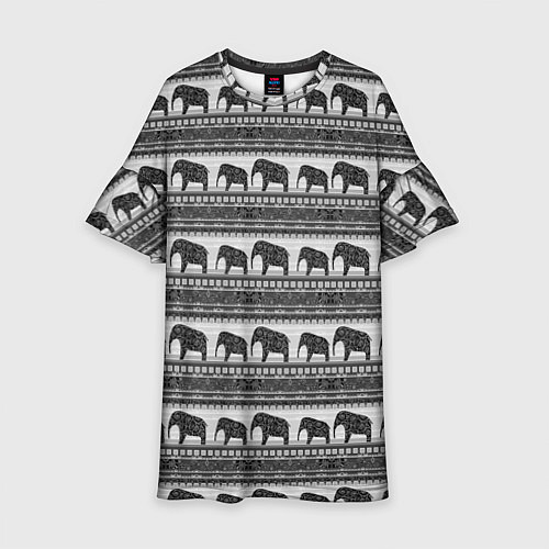 Детское платье Черно-белый узор слоны / 3D-принт – фото 1