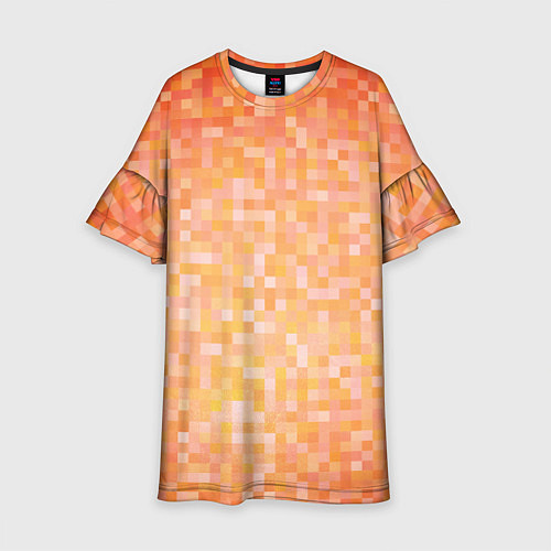 Детское платье Оранжевая пиксель абстракция / 3D-принт – фото 1