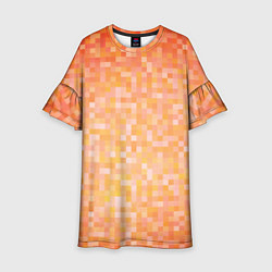 Платье клеш для девочки Оранжевая пиксель абстракция, цвет: 3D-принт