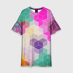 Платье клеш для девочки Абстрактный разноцветный узор, цвет: 3D-принт