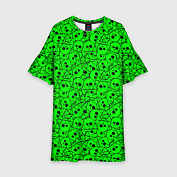 Платье клеш для девочки Черепа на кислотно-зеленом фоне, цвет: 3D-принт