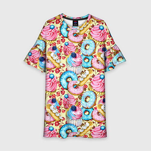 Детское платье Вкусный узор из сладостей / 3D-принт – фото 1