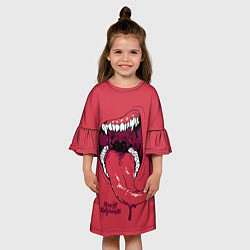 Платье клеш для девочки Пасть красного хищника, цвет: 3D-принт — фото 2
