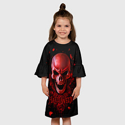 Платье клеш для девочки Красный череп в кровавых розах, цвет: 3D-принт — фото 2