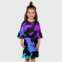 Платье клеш для девочки ЛЕТУЧИЕ МЫШИ ХЕЛЛОУИН НЕОН HALLOWEEN NEON, цвет: 3D-принт — фото 2