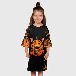Платье клеш для девочки Веселая тыква на хеллоуин, цвет: 3D-принт — фото 2