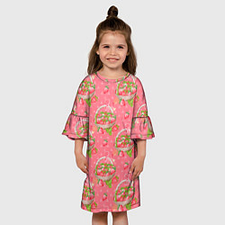 Платье клеш для девочки Корзина с клубникой, цвет: 3D-принт — фото 2