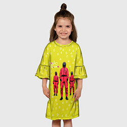 Платье клеш для девочки Игра в кальмара Рабочие, цвет: 3D-принт — фото 2