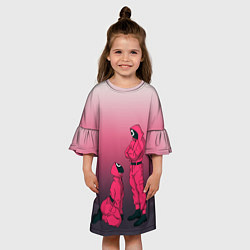 Платье клеш для девочки Стражи из игра в кальмара, подчинение круга квадра, цвет: 3D-принт — фото 2
