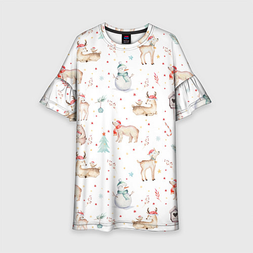 Детское платье Паттерн с оленями и медведями / 3D-принт – фото 1