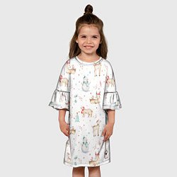 Платье клеш для девочки Паттерн с оленями и медведями, цвет: 3D-принт — фото 2