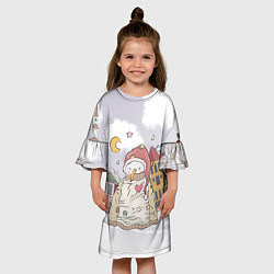 Платье клеш для девочки Одинокий снеговик, цвет: 3D-принт — фото 2