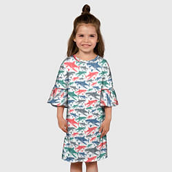 Платье клеш для девочки Разноцветные Акулы, цвет: 3D-принт — фото 2