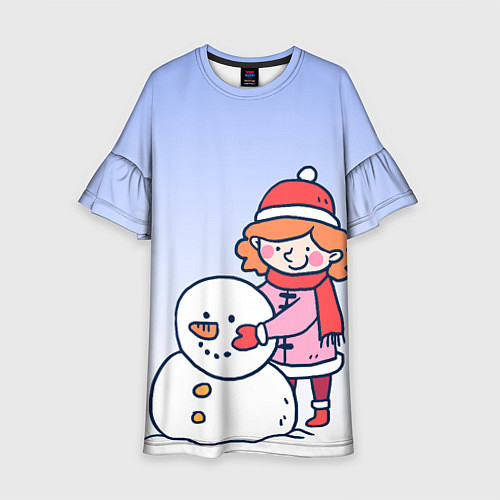 Детское платье Девочка лепит снеговика / 3D-принт – фото 1