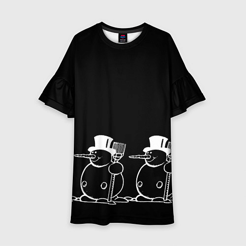Детское платье Снеговик на черном фоне / 3D-принт – фото 1