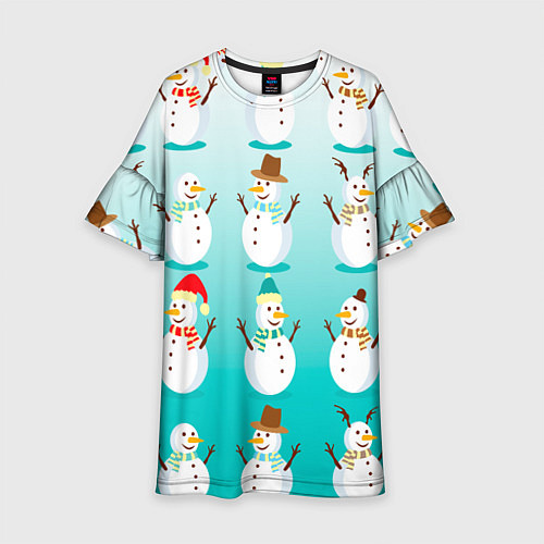 Детское платье Веселые снеговички узор / 3D-принт – фото 1
