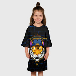 Платье клеш для девочки Тигр в наушниках SWAG, цвет: 3D-принт — фото 2
