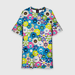 Платье клеш для девочки Takashi Murakami Улыбающиеся цветы, цвет: 3D-принт