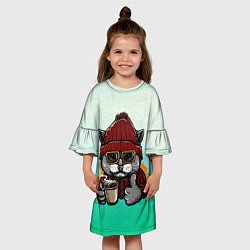 Платье клеш для девочки Котэ в шапке, цвет: 3D-принт — фото 2