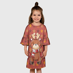Платье клеш для девочки Милый олень в звездах, цвет: 3D-принт — фото 2