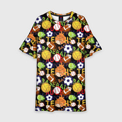 Платье клеш для девочки Разные Спортивные Мячи, цвет: 3D-принт
