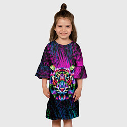 Платье клеш для девочки Тигр Красочный 2022, цвет: 3D-принт — фото 2
