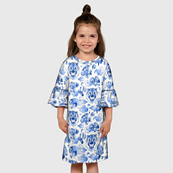 Платье клеш для девочки Гжель Тигр и узоры, цвет: 3D-принт — фото 2