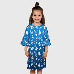 Платье клеш для девочки СИНИЙ НОВОГОДНИЙ УЗОР 2022, цвет: 3D-принт — фото 2