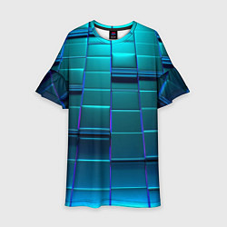Платье клеш для девочки 3D квадраты неоновые, цвет: 3D-принт