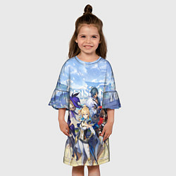 Платье клеш для девочки МИР ТЕВАЙТ ГЕРОИ ГЕНШИН ИМПАКТ, цвет: 3D-принт — фото 2