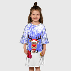 Платье клеш для девочки Олень окруженный подарками, цвет: 3D-принт — фото 2