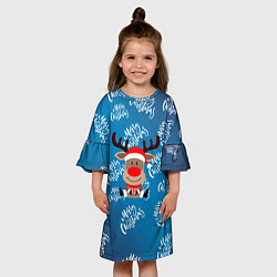 Платье клеш для девочки Merry Christmas Олень с подарком, цвет: 3D-принт — фото 2