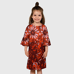 Платье клеш для девочки Красные цветы абстракция, цвет: 3D-принт — фото 2