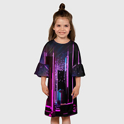 Платье клеш для девочки Ночной город в киберпанке, цвет: 3D-принт — фото 2