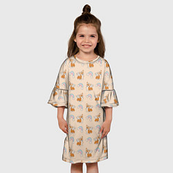 Платье клеш для девочки Корги - единороги паттерн, цвет: 3D-принт — фото 2