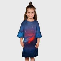 Платье клеш для девочки Извержение вулкана ночью, цвет: 3D-принт — фото 2