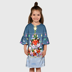 Платье клеш для девочки Тигр в гирлянде на фоне ёлки, цвет: 3D-принт — фото 2