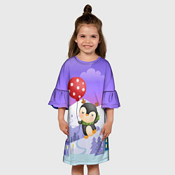 Платье клеш для девочки Новогодний пингвин с шариком, цвет: 3D-принт — фото 2