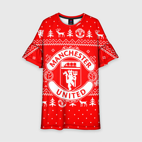 Детское платье FC Manchester United: Новогодний узор / 3D-принт – фото 1