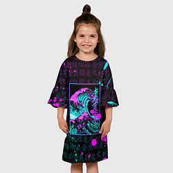 Платье клеш для девочки НЕОНОВЫЕ ВОЛНЫ НЕОН ЯПОНИЯ КАНАГАВА, цвет: 3D-принт — фото 2