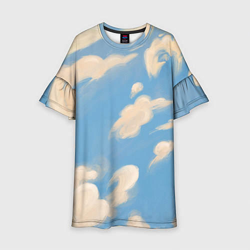 Детское платье Рисунок голубого неба с облаками маслом / 3D-принт – фото 1